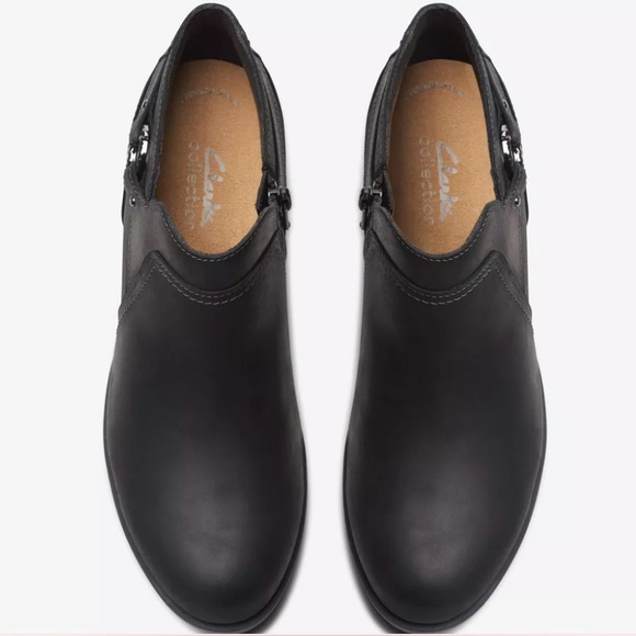 Clarks Charleton Grace black oily leather Ankle Boots new without the box 8-1/2W - Picture 6 of 8